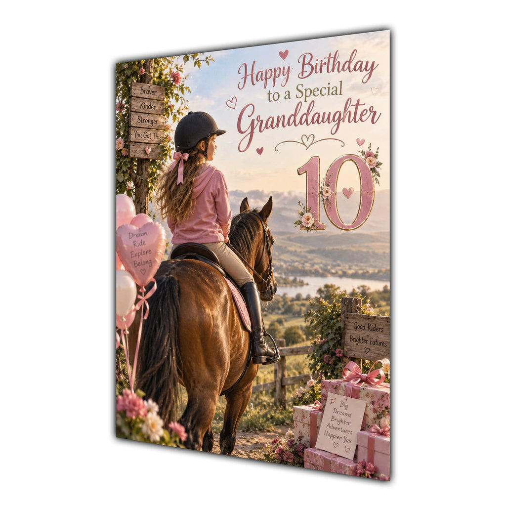 Happy 10th Birthday Granddaughter Horse Riding Greeting Card A5