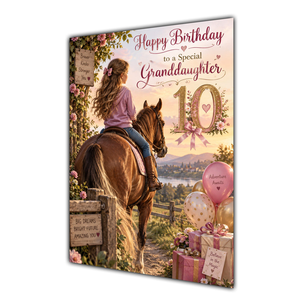 Happy 10th Birthday Granddaughter Horse Riding Greeting Card A5