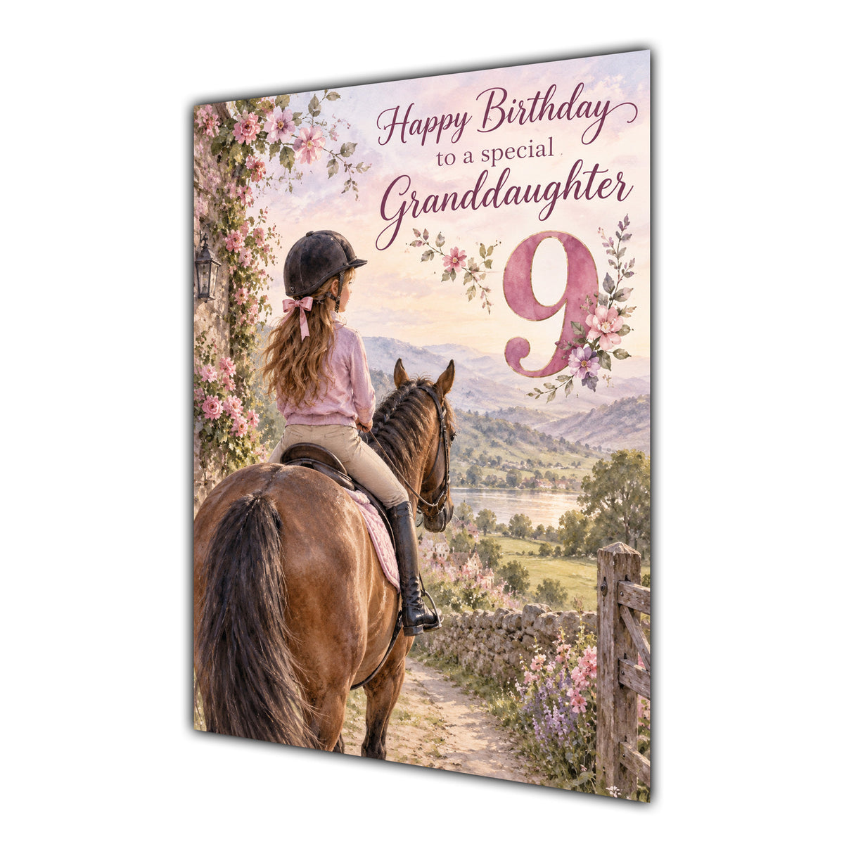 Happy 9th Birthday Granddaughter Horse Riding Greeting Card A5