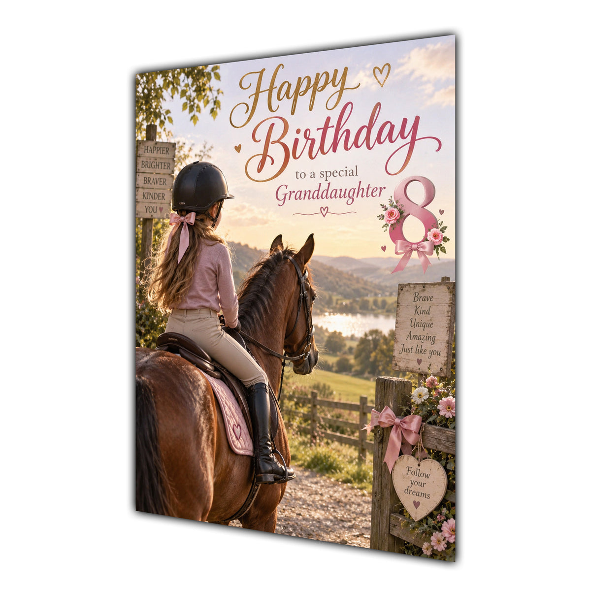 Happy 8th Birthday Granddaughter Horse Riding Greeting Card A5