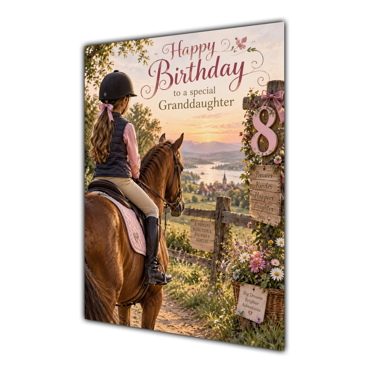 Happy 8th Birthday Granddaughter Horse Riding Greeting Card A5