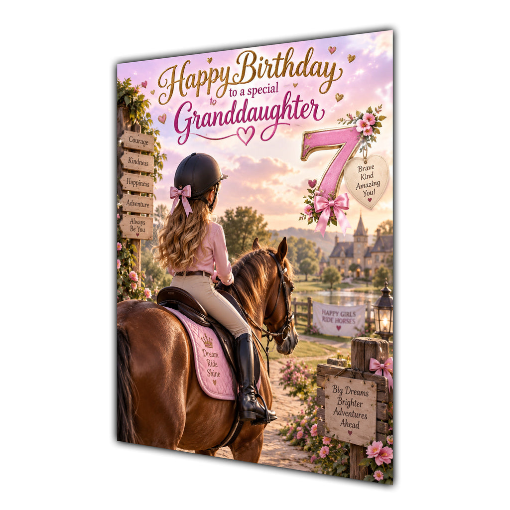 Happy 7th Birthday Granddaughter Horse Riding Greeting Card A5