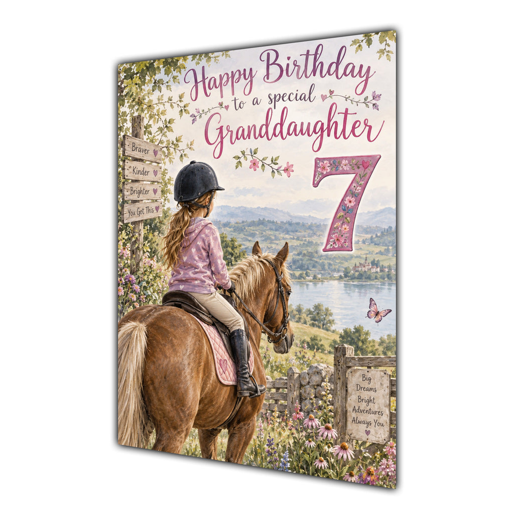 Happy 7th Birthday Granddaughter Horse Riding Greeting Card A5