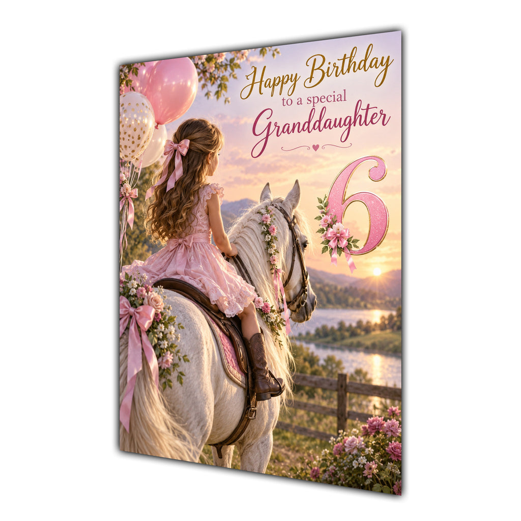 Happy 6th Birthday Granddaughter Horse Riding Greeting Card A5