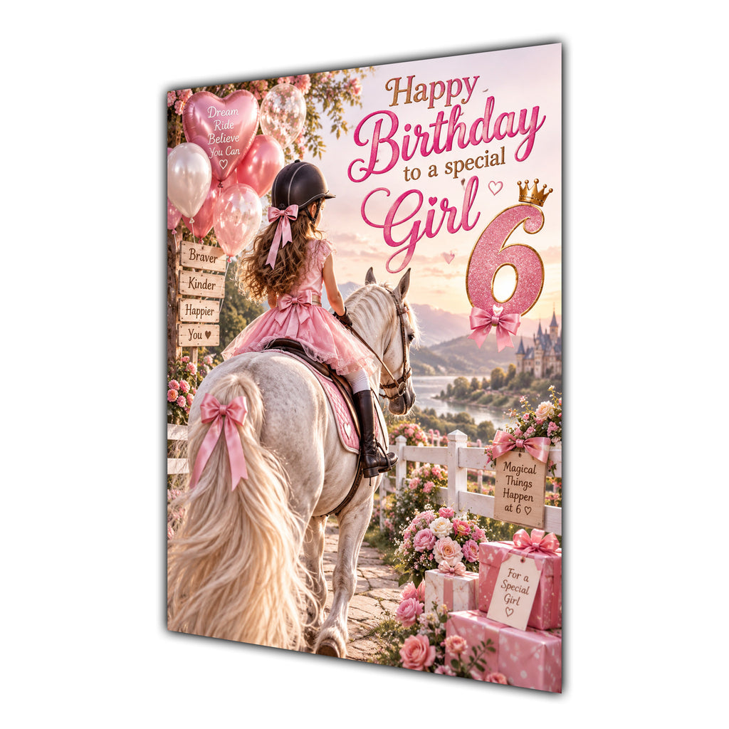 Happy 6th Birthday Special Girl Horse Riding Greeting Card A5