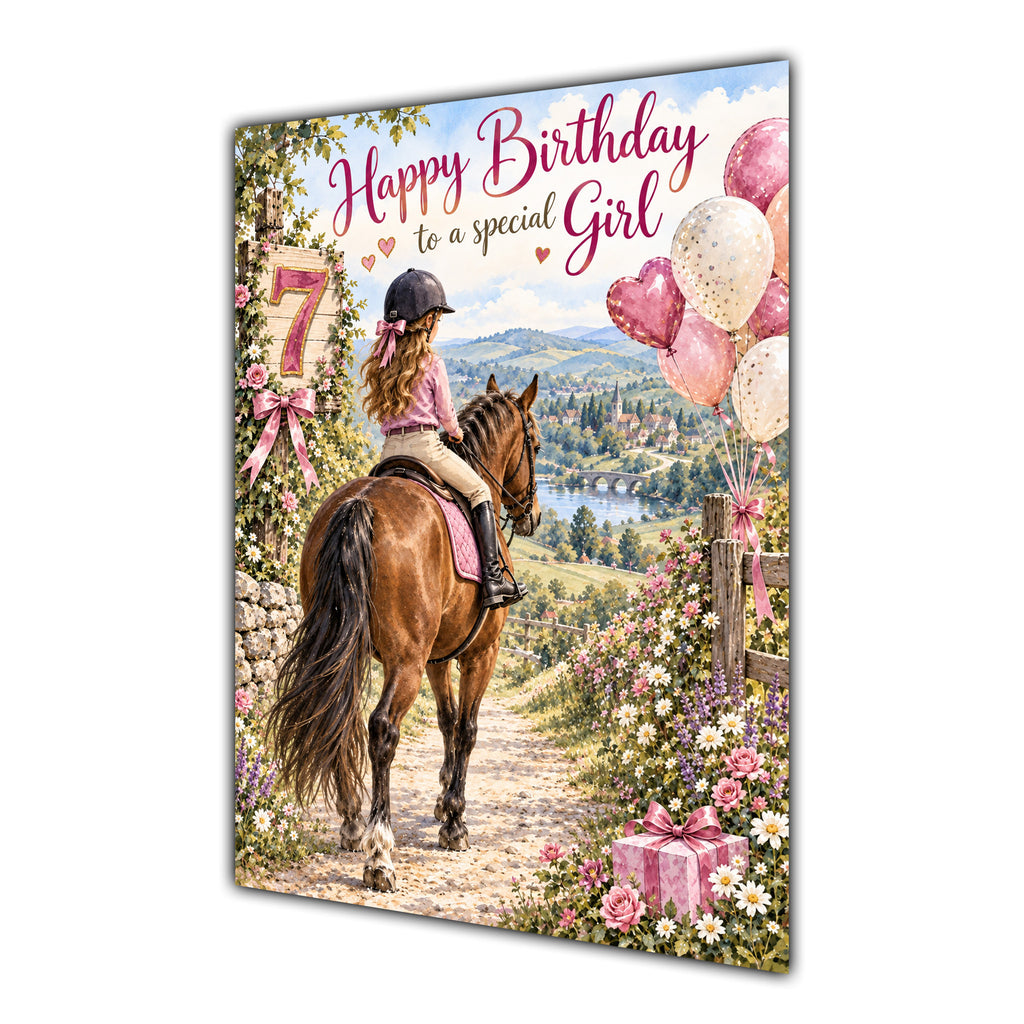 Happy 7th Birthday Special Girl Horse Riding Greeting Card A5