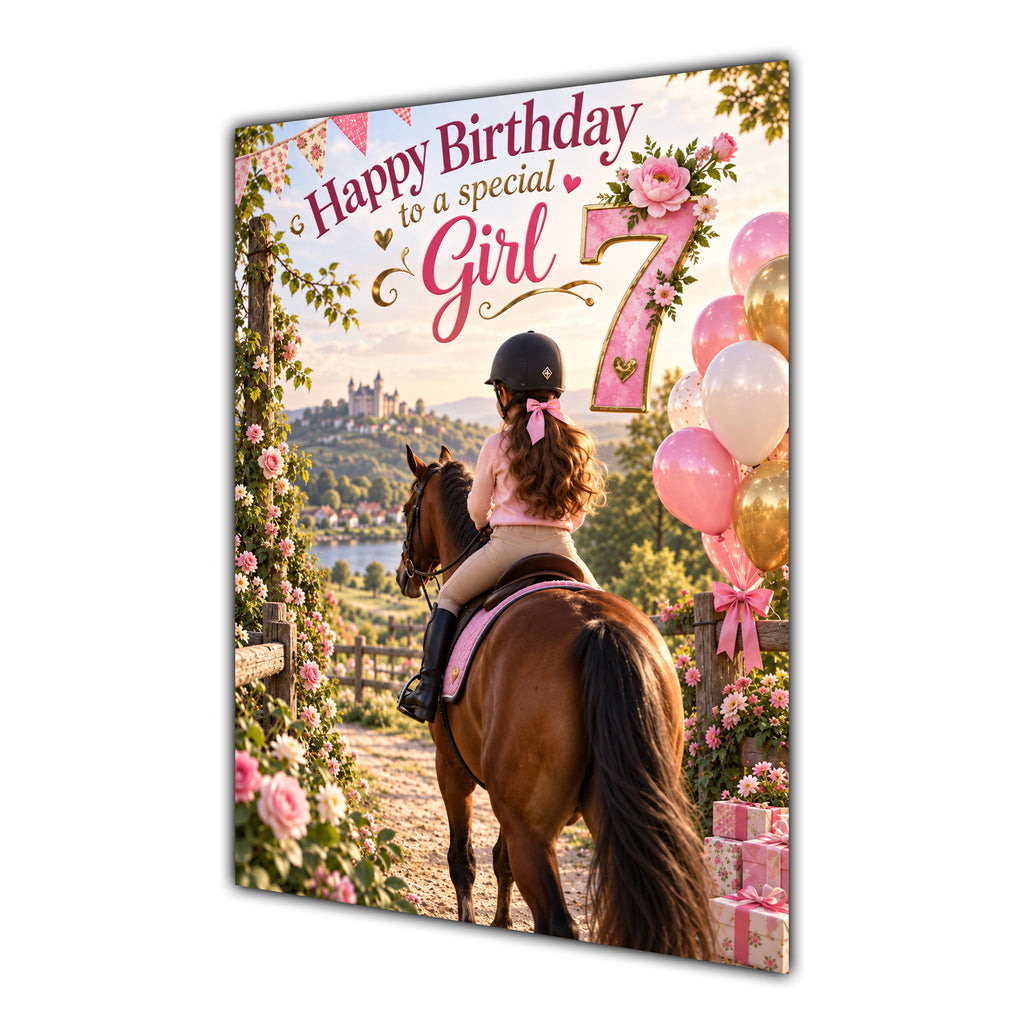 Happy 7th Birthday Special Girl Horse Riding Greeting Card A5
