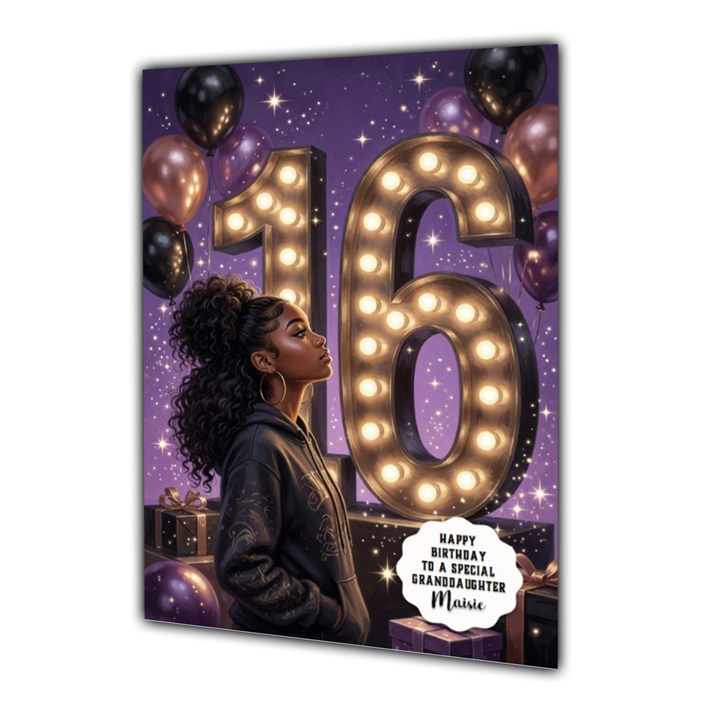 16th Birthday Card Urban Black Girl Granddaughter Daughter Large A5 Size