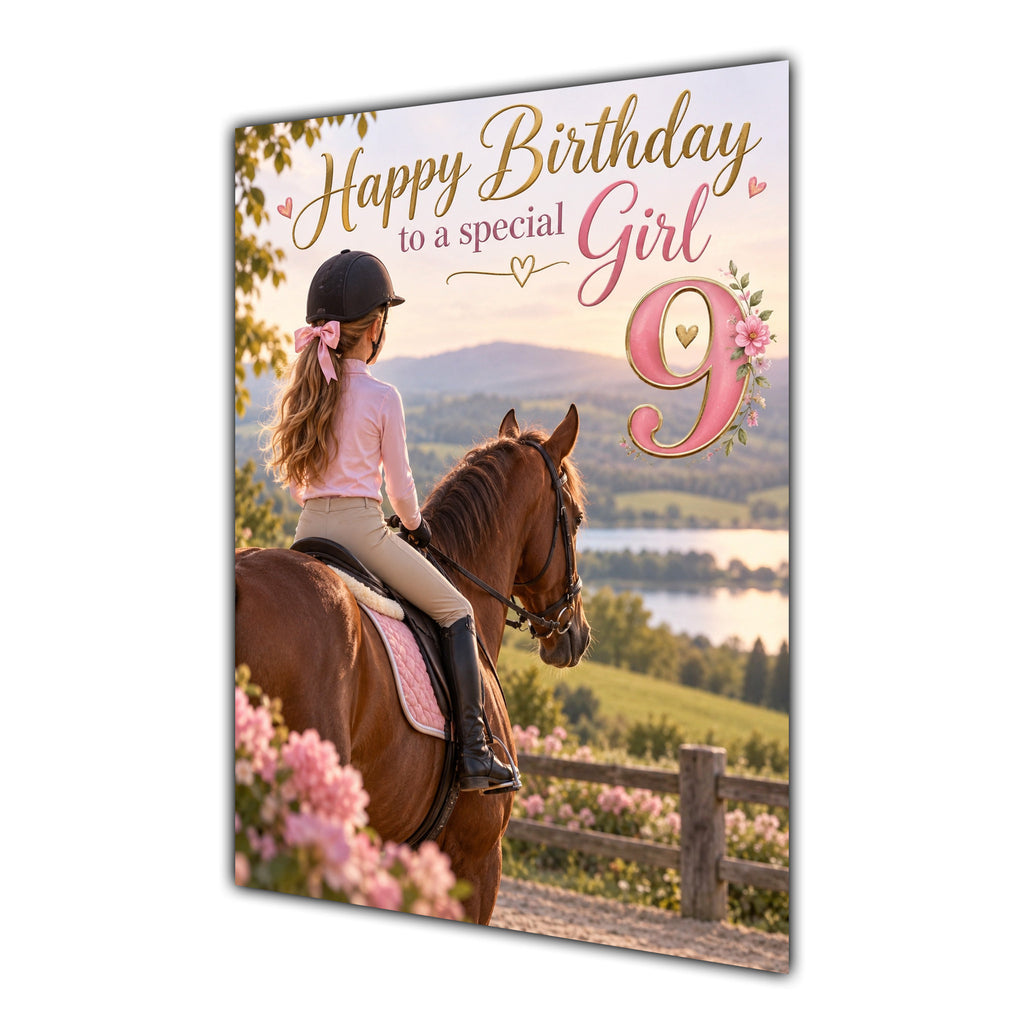 Happy 9th Birthday Special Girl Horse Riding Greeting Card A5