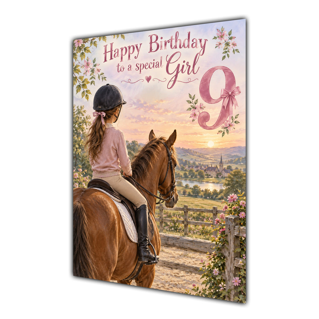 Happy 9th Birthday Special Girl Horse Riding Greeting Card A5