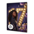 Personalised 17th Birthday Card - Girl in a Hoodie with Number Lights