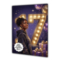 Personalised 17th Birthday Card - Girl in a Hoodie with Number Lights