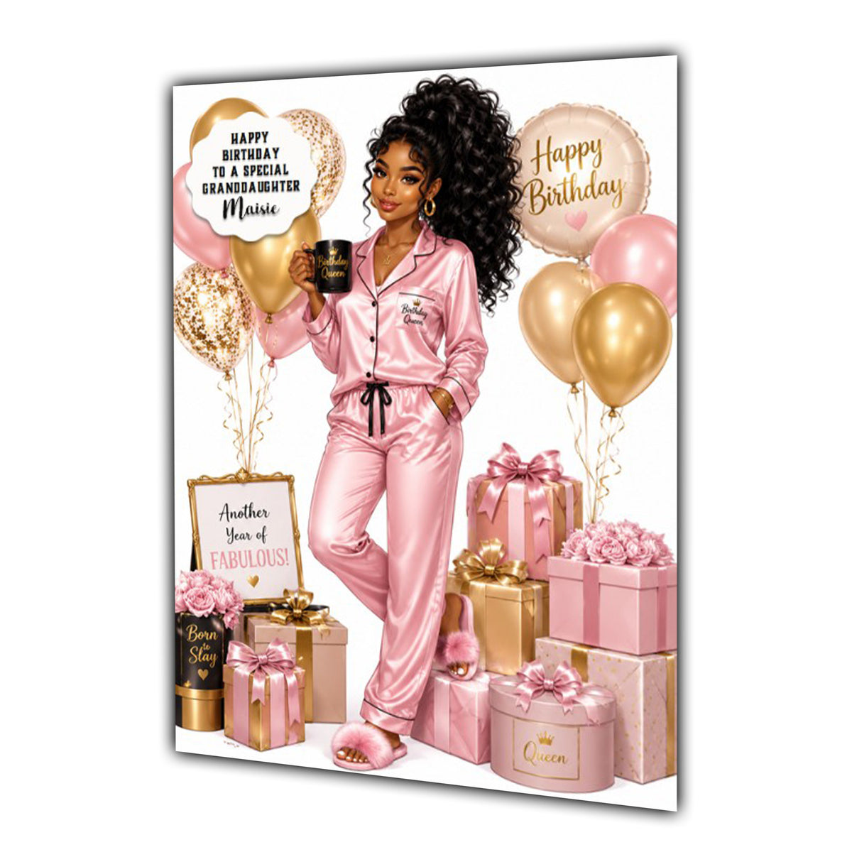 Birthday Card Tea Coffee Black Girl Daughter Niece Mum Sister Large A5 Size