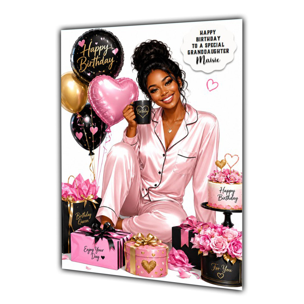 Birthday Card Tea Coffee Black Girl Daughter Niece Mum Sister Large A5 Size