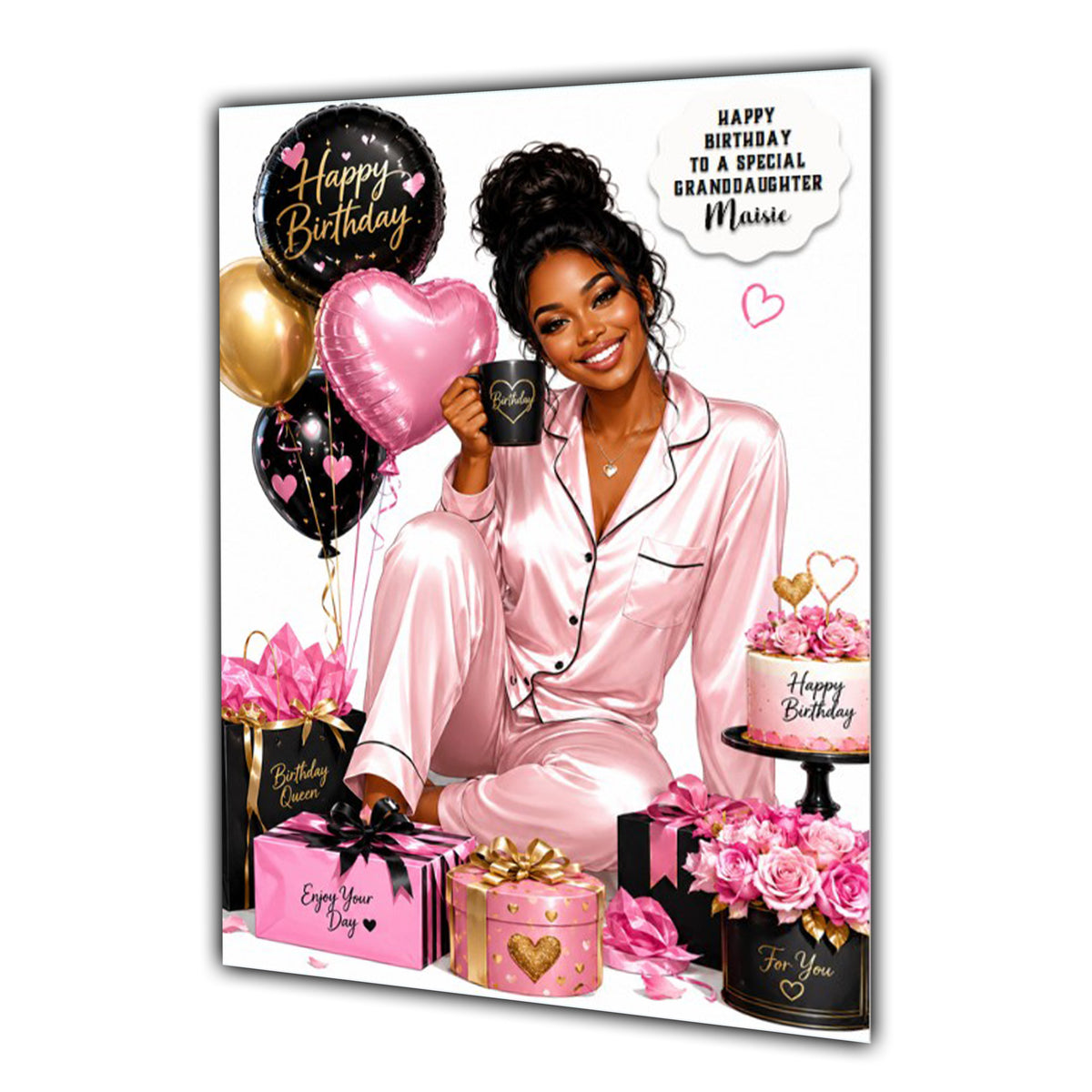 Birthday Card Tea Coffee Black Girl Daughter Niece Mum Sister Large A5 Size