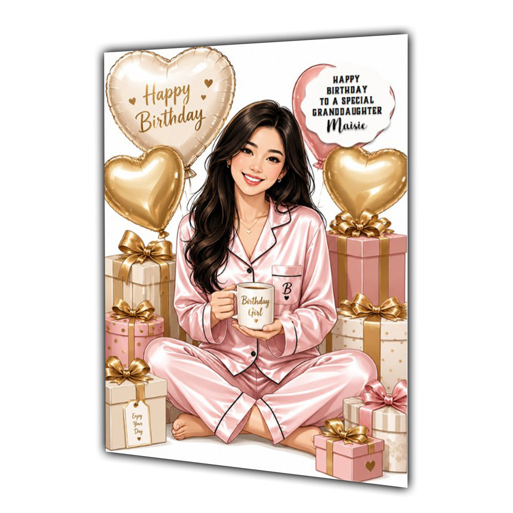 Birthday Card Tea Coffee Asian Girl Daughter Niece Mum Sister Large A5 Size