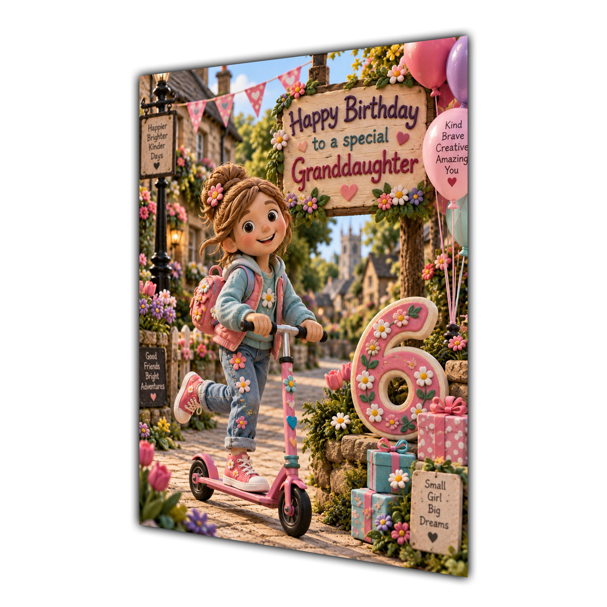Granddaughter 6th Birthday Card - Girl Riding a Scooter