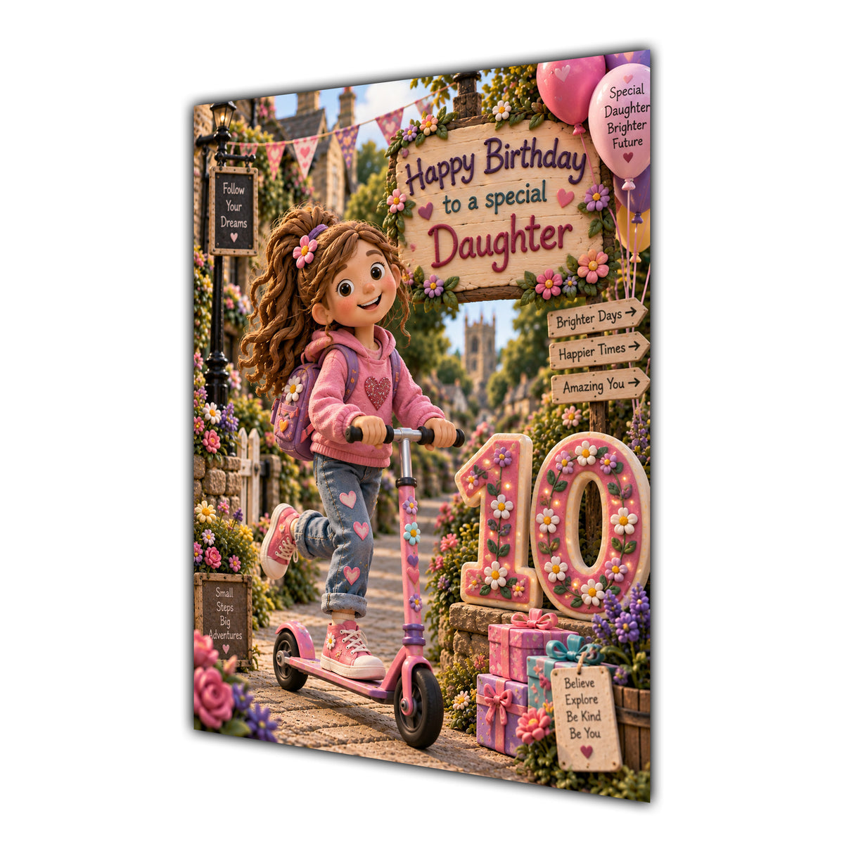 Daughter 10th Birthday Card - Girl Riding a Scooter