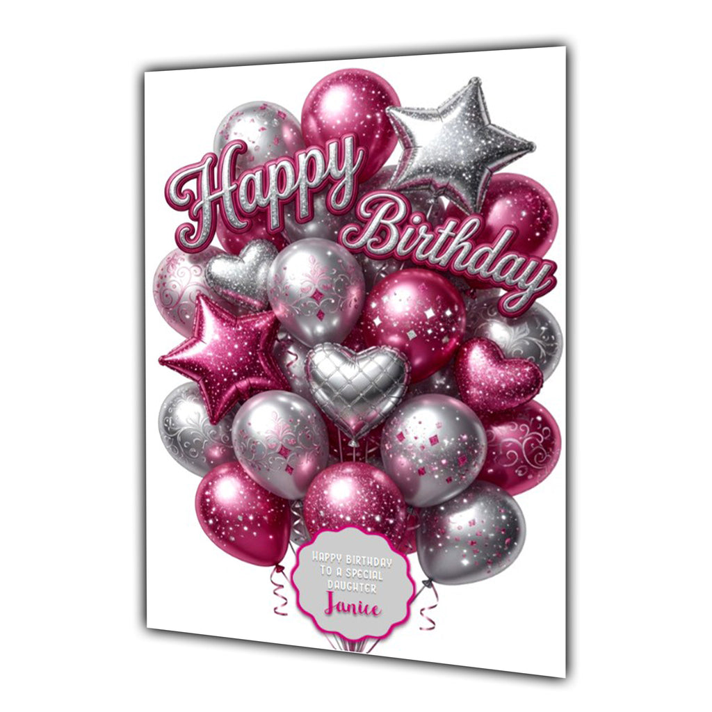 Personalised Birthday Card Balloons Daughter Niece Mum Nana Large A5 Size