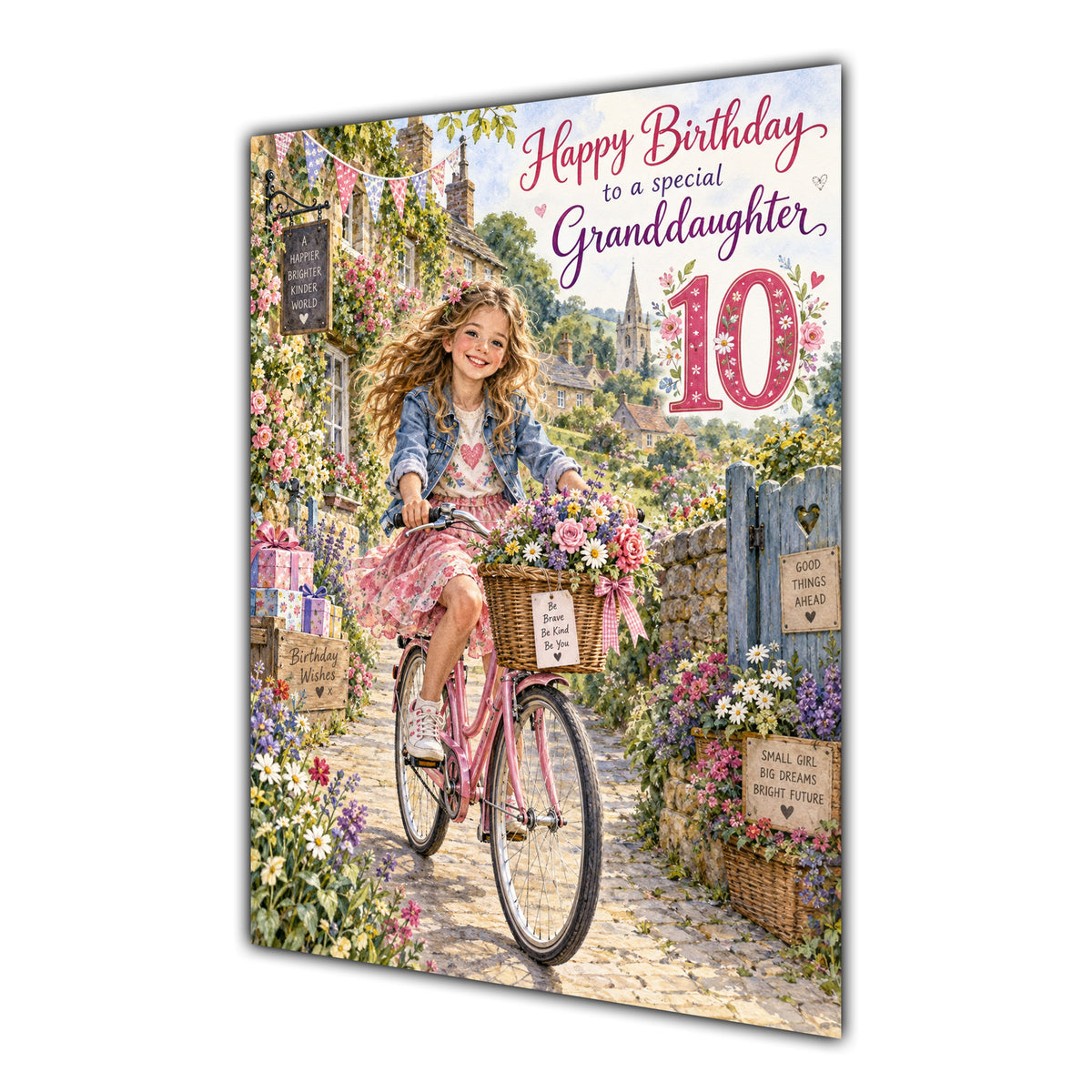 Granddaughter 10th Birthday Card - Girl Riding a Bicycle