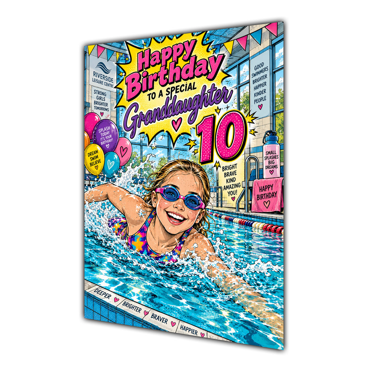 Granddaughter 10th Birthday Card - Girl Swimming