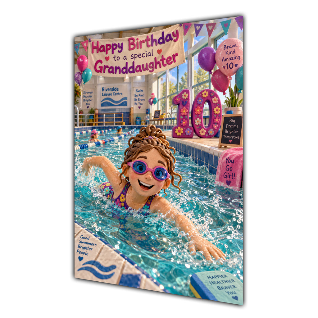Granddaughter 10th Birthday Card - Girl Swimming