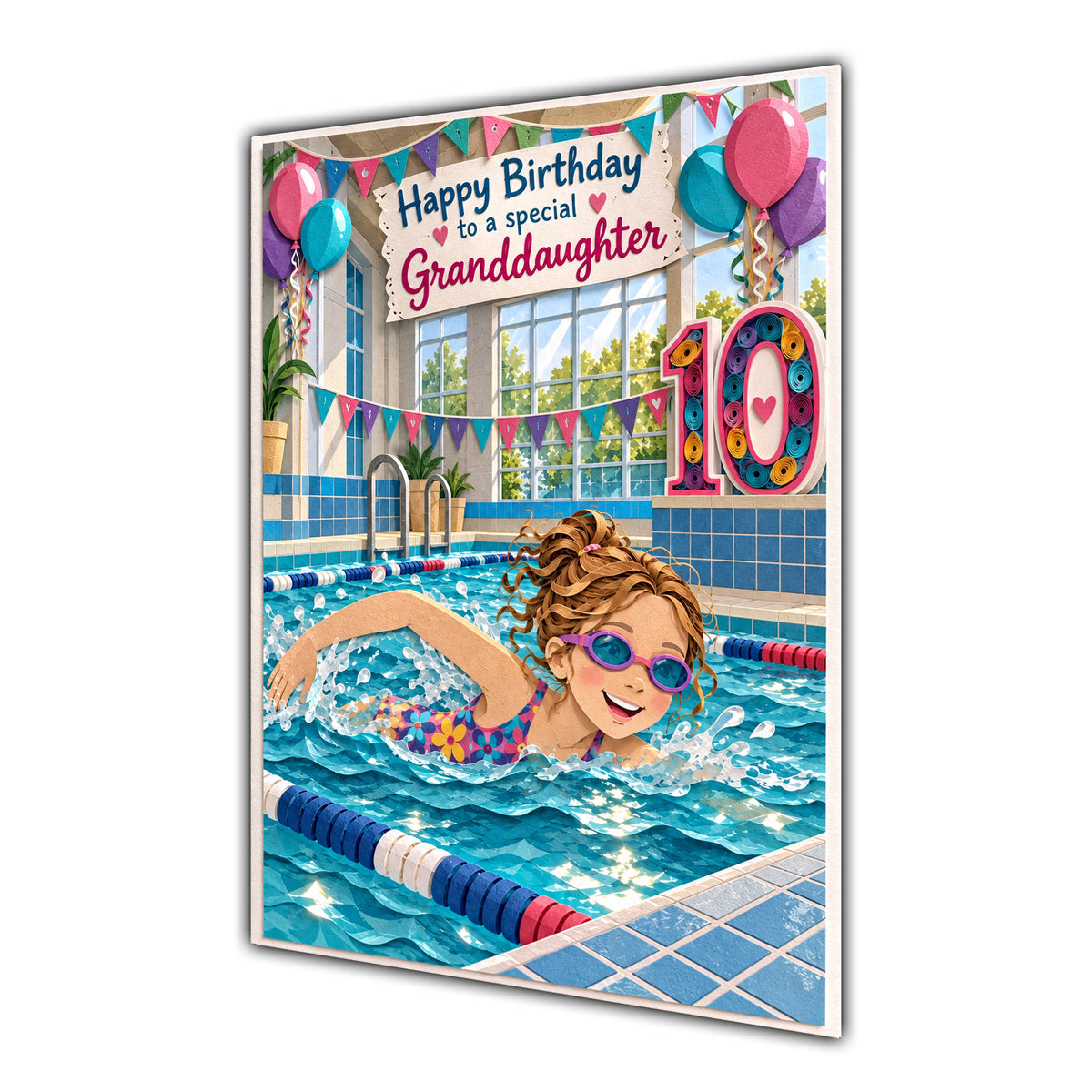 Granddaughter 10th Birthday Card - Girl Swimming