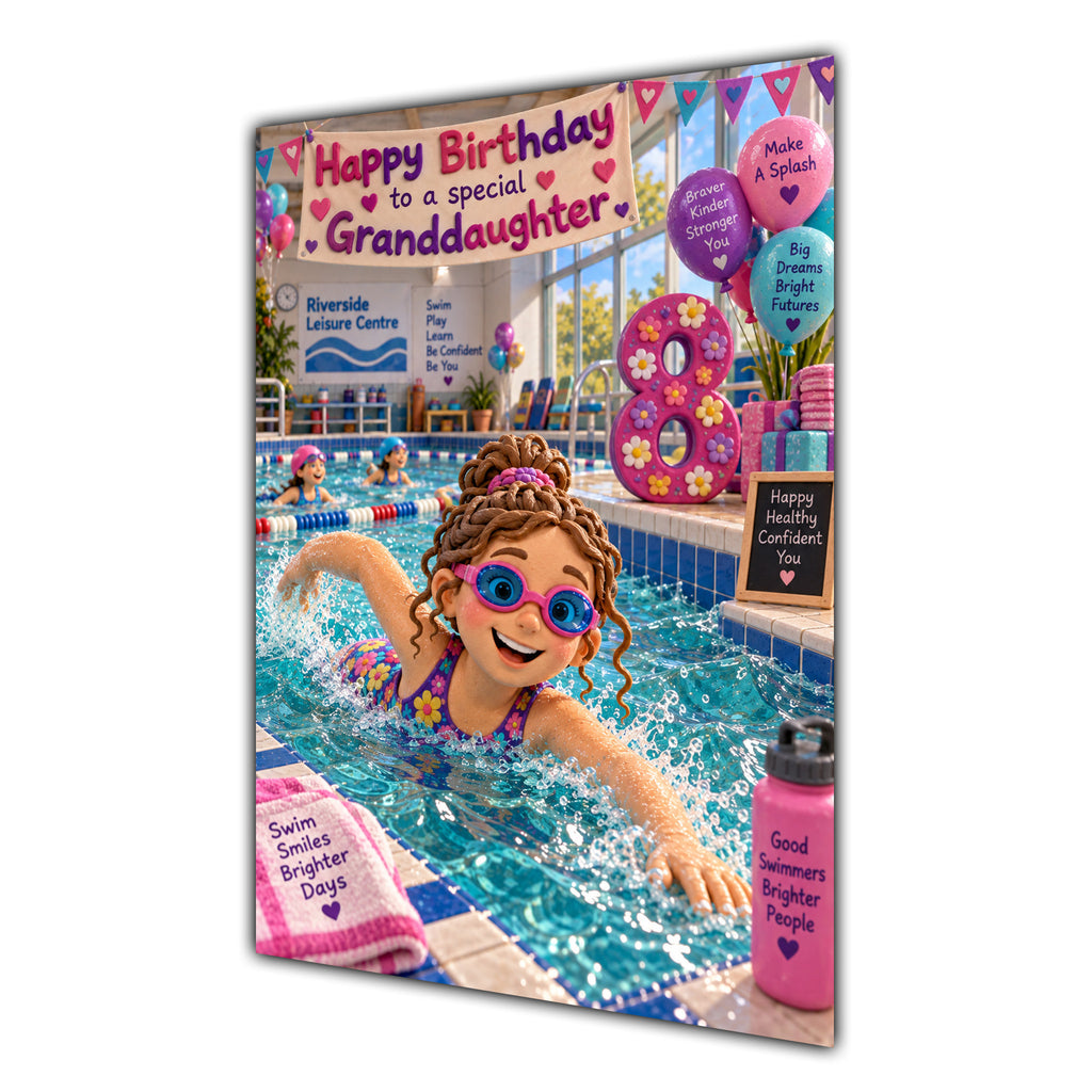 Granddaughter 8th Birthday Card - Girl Swimming