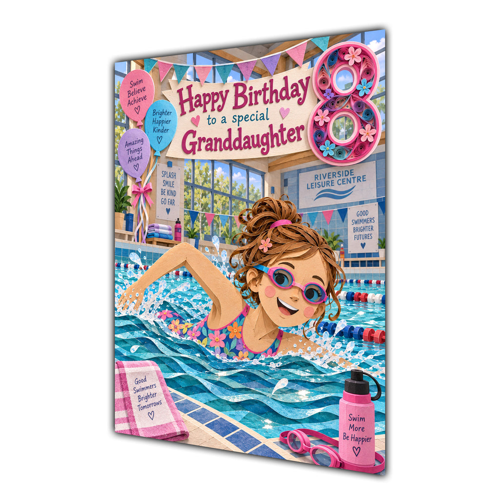 Granddaughter 8th Birthday Card - Girl Swimming