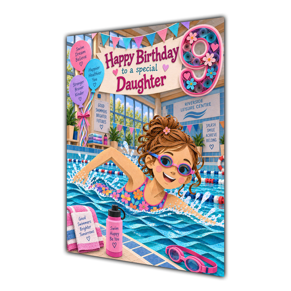 Daughter 8th Birthday Card - Girl Swimming