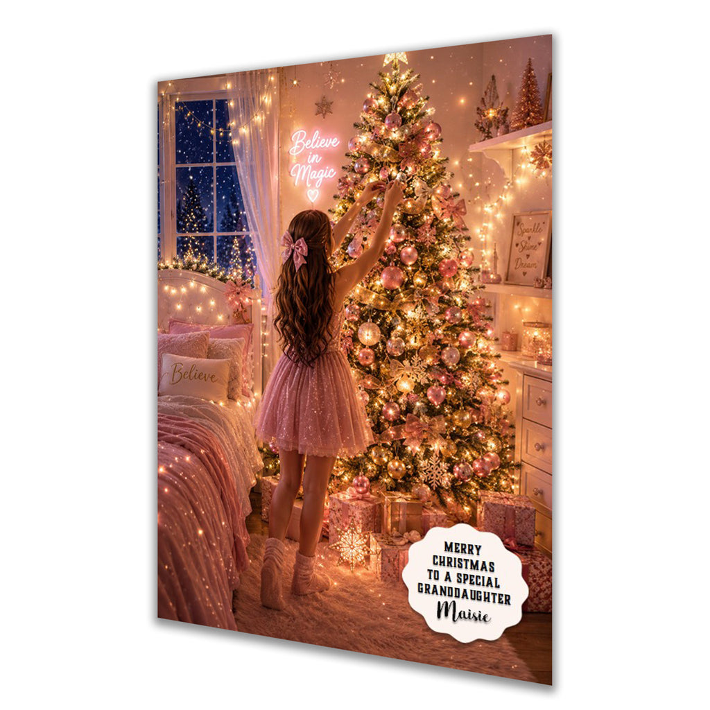 Personalised Christmas Card - Girl Decorating a Christmas Tree