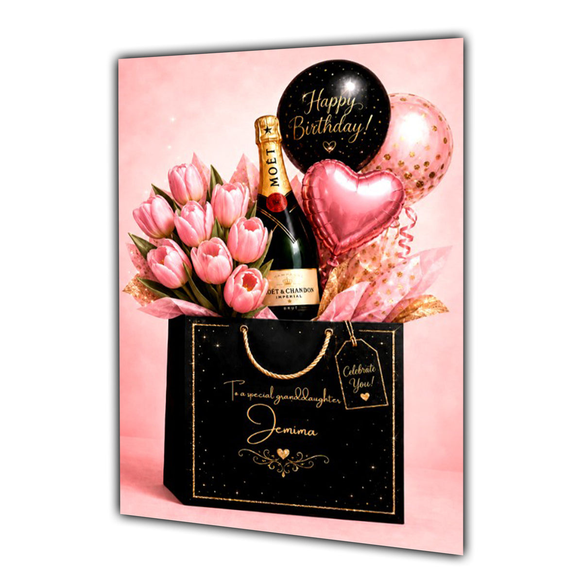 Personalised Birthday Card Flowers Bubbles Mum Nana Auntie Large A5 Size