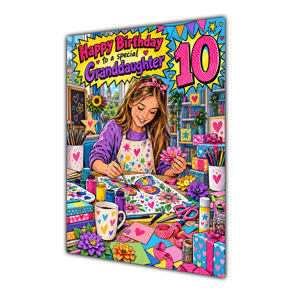 Granddaughter 10th Birthday Card - Girl Making Arts and Crafts