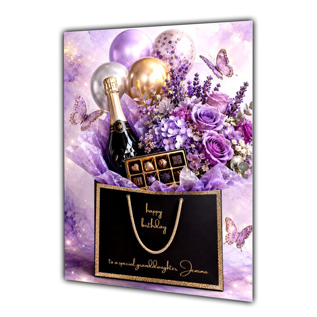 Personalised Birthday Card Flowers Bubbles Mum Nana Auntie Large A5 Size