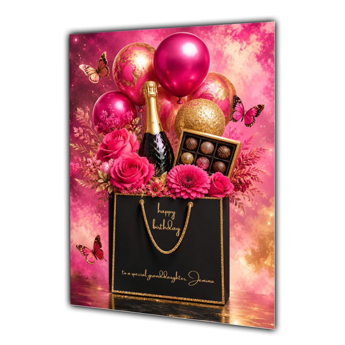 Personalised Birthday Card Flowers Bubbles Mum Nana Auntie Large A5 Size