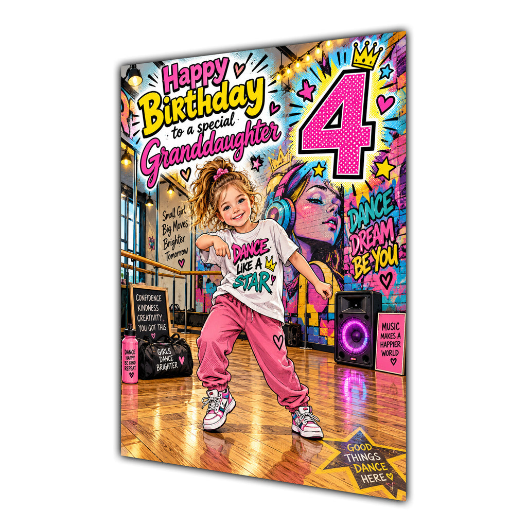 Granddaughter 4th Birthday Card - Girl Dancing
