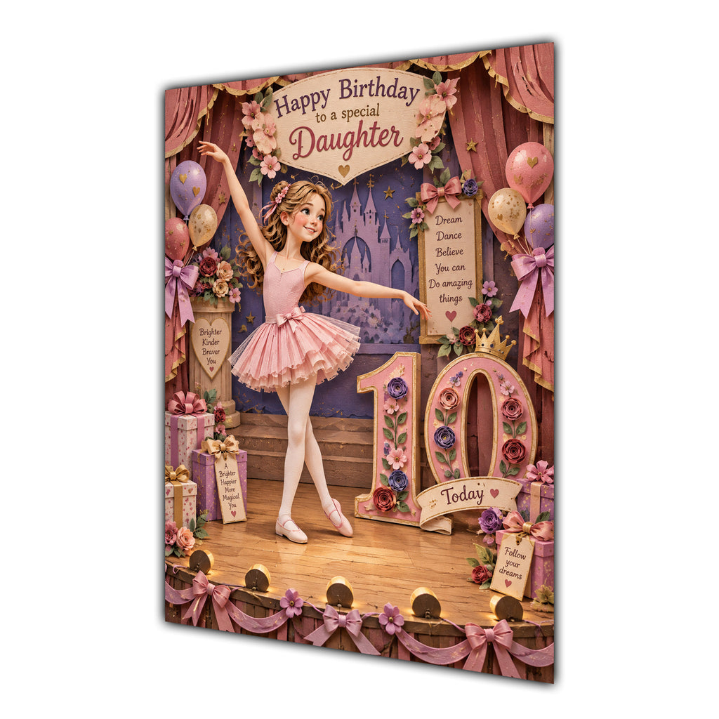 Daughter 10th Birthday Card - Ballerina on Stage