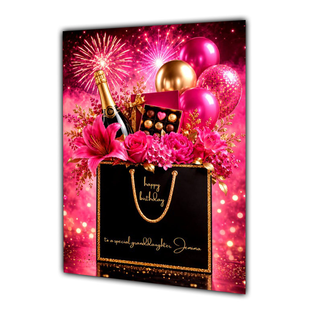 Personalised Birthday Card Flowers Bubbles Mum Nana Auntie Large A5 Size