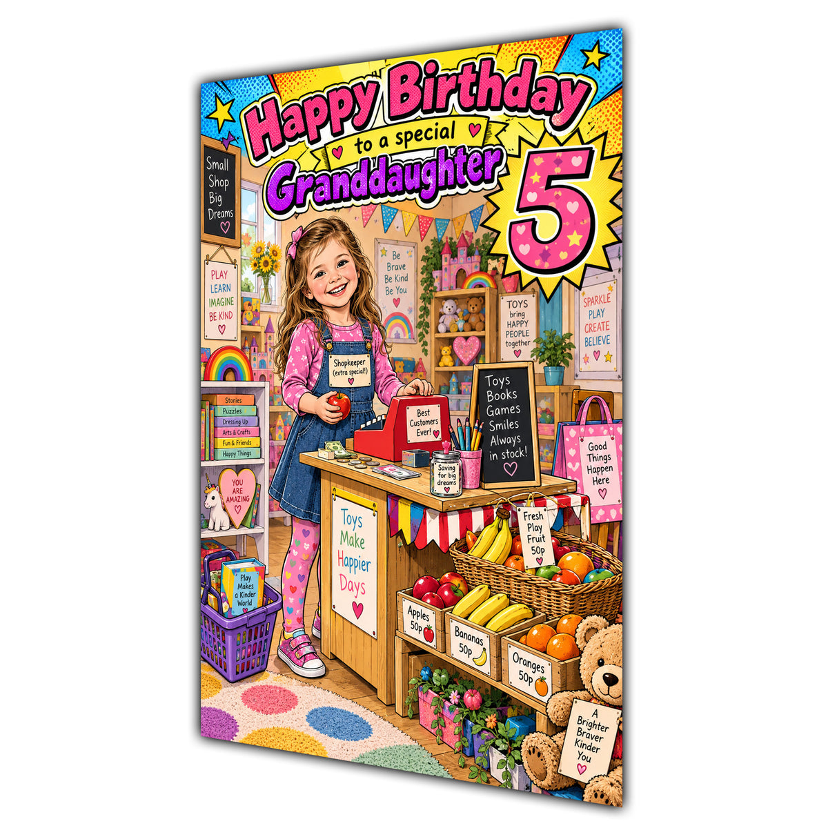 Granddaughter 5th Birthday Card - Toy Shop Play