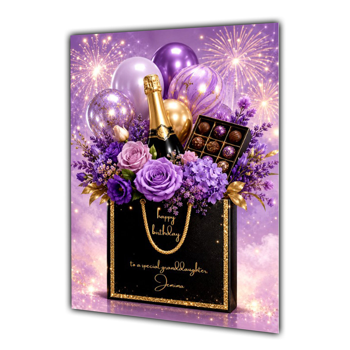 Personalised Birthday Card Flowers Bubbles Mum Nana Auntie Large A5 Size