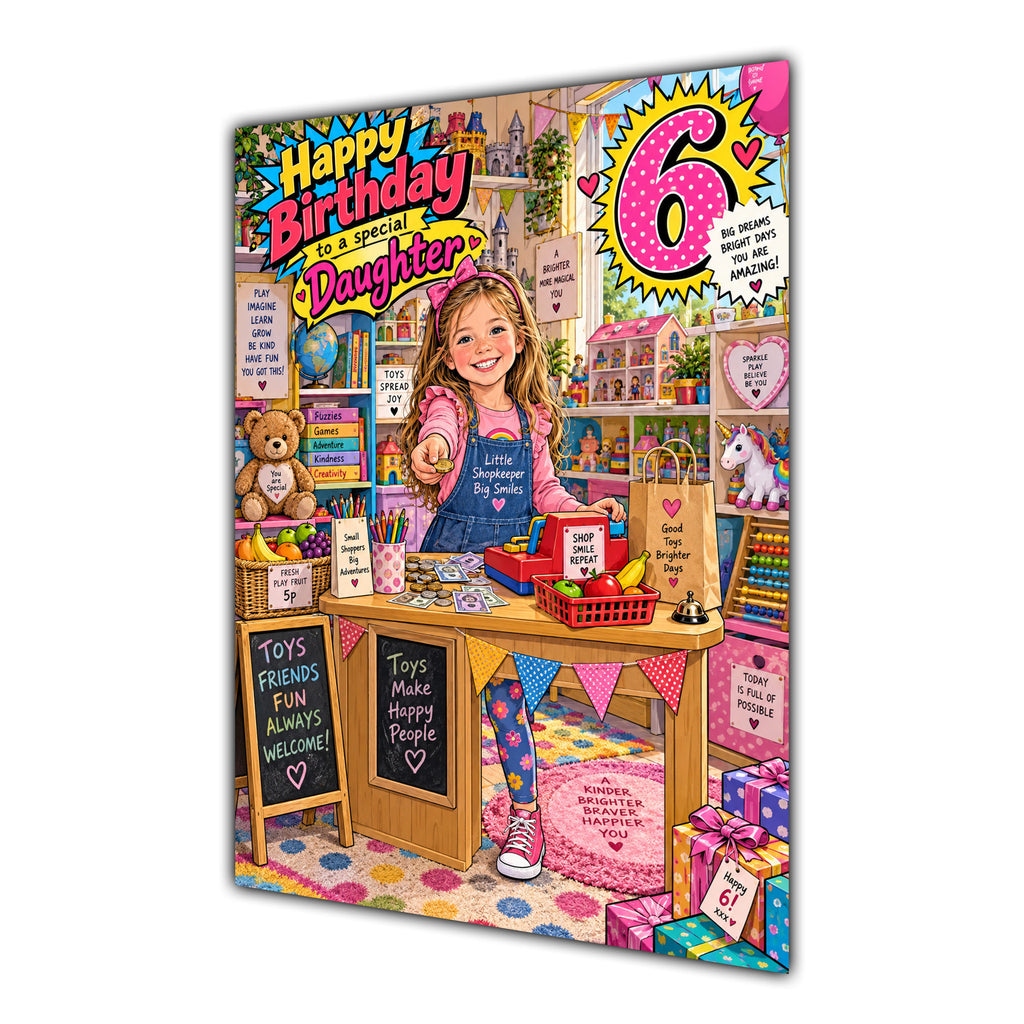 Daughter 6th Birthday Card - Toy Shop Play