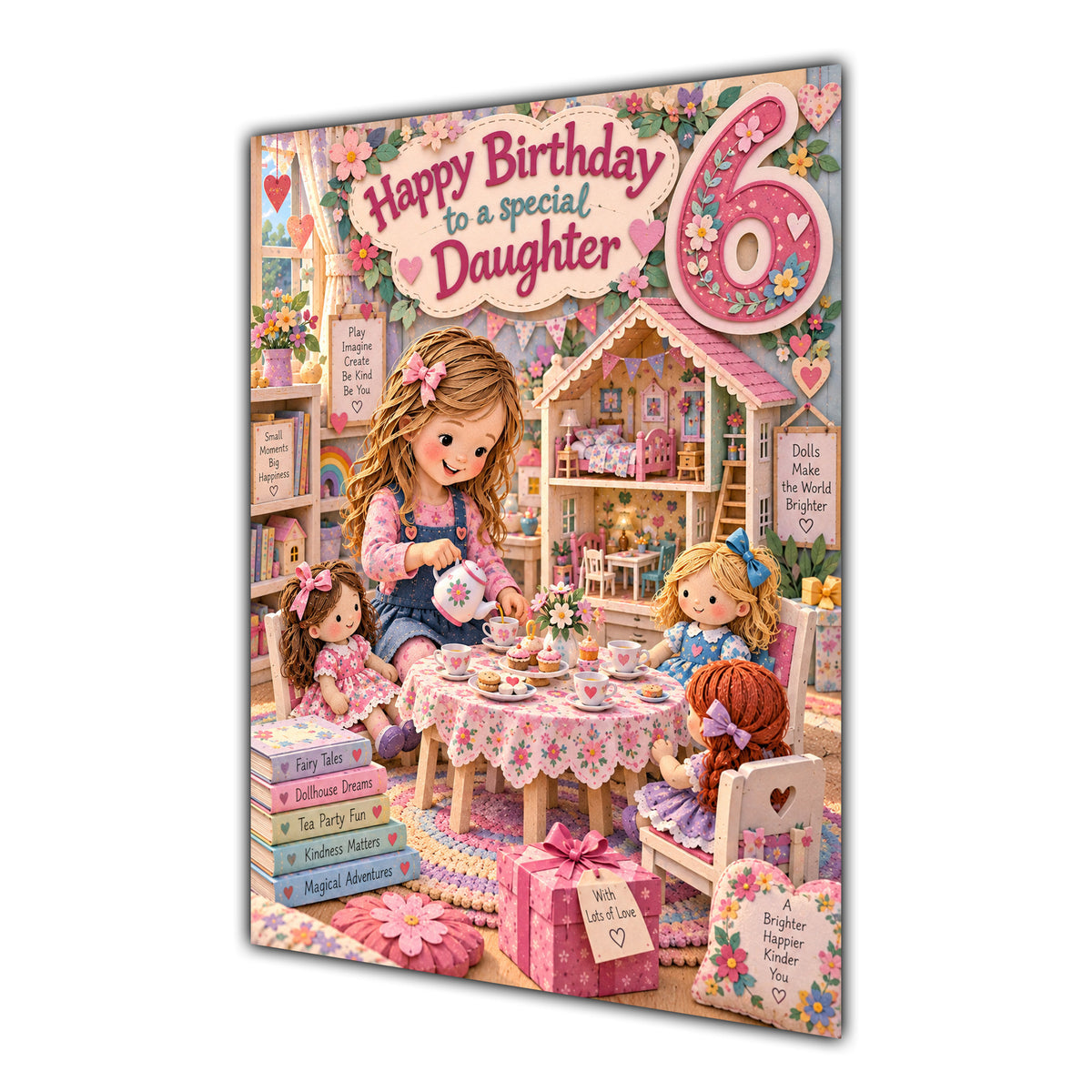 Daughter 6th Birthday Card - Dolls Tea Party
