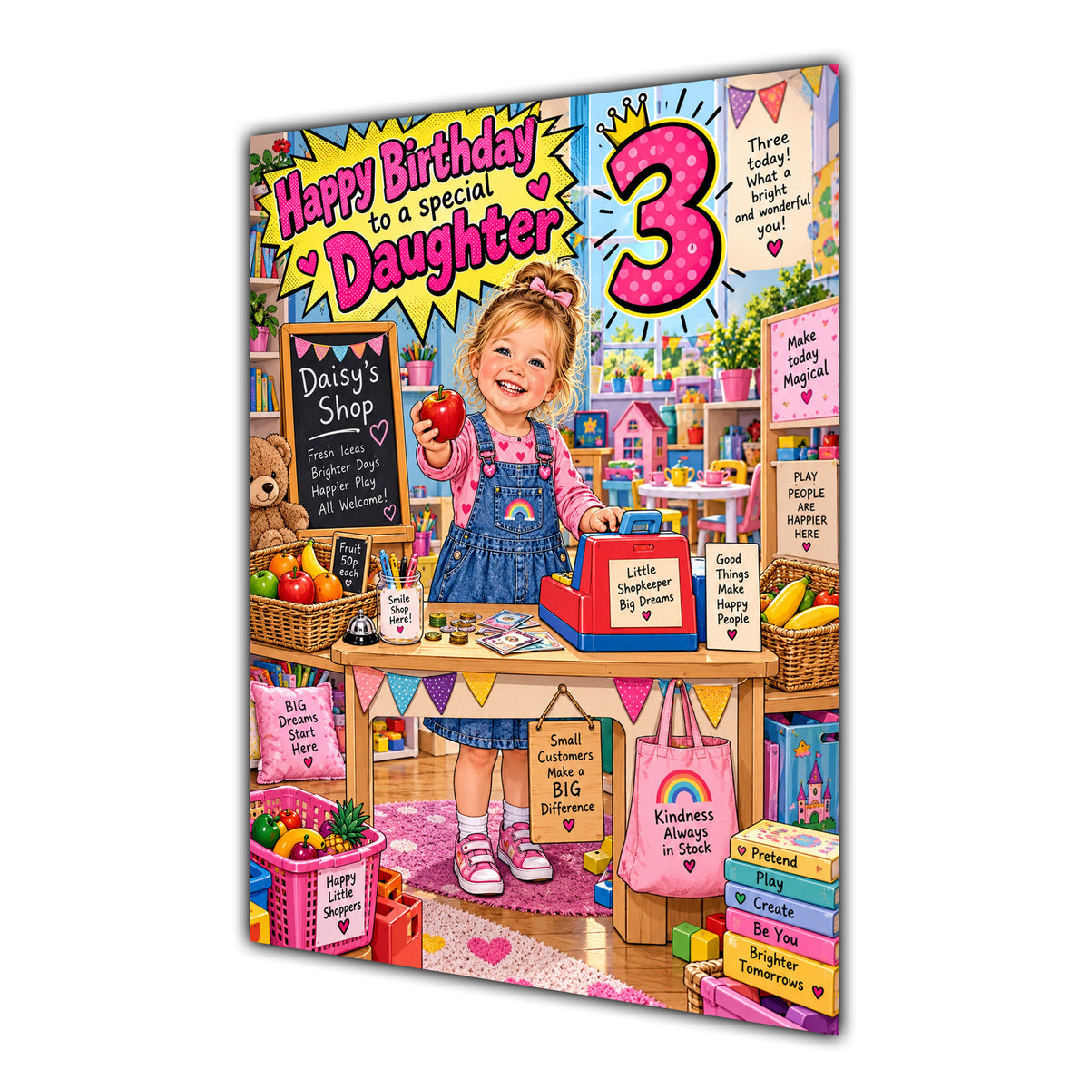 Daughter 3rd Birthday Card - Toy Shop Play