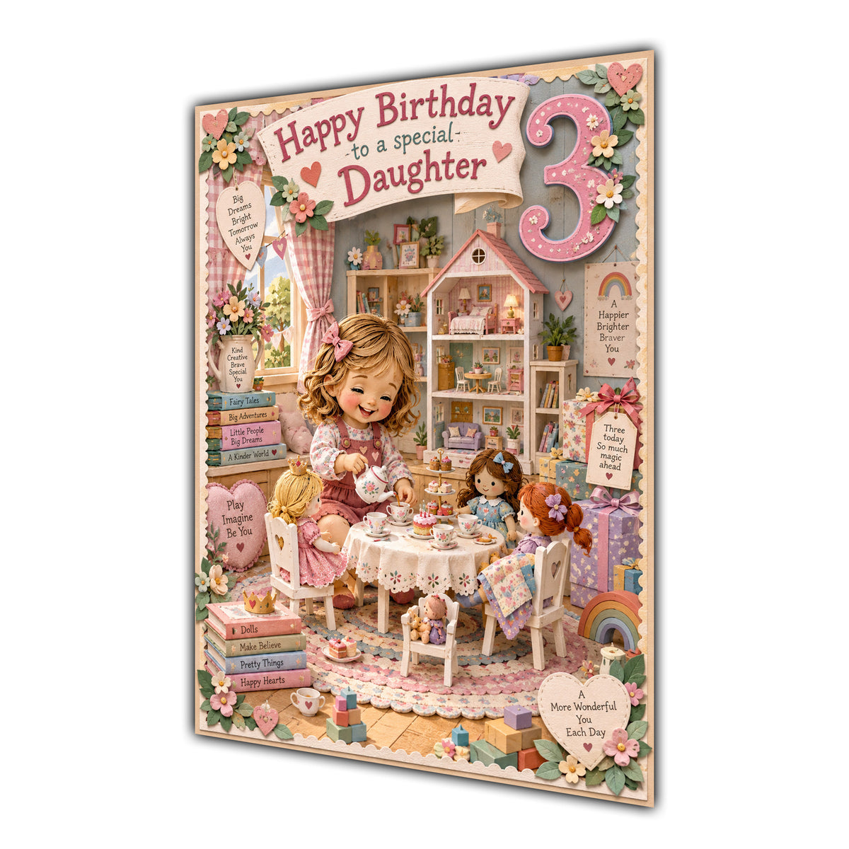 Daughter 3rd Birthday Card - Dolls Tea Party
