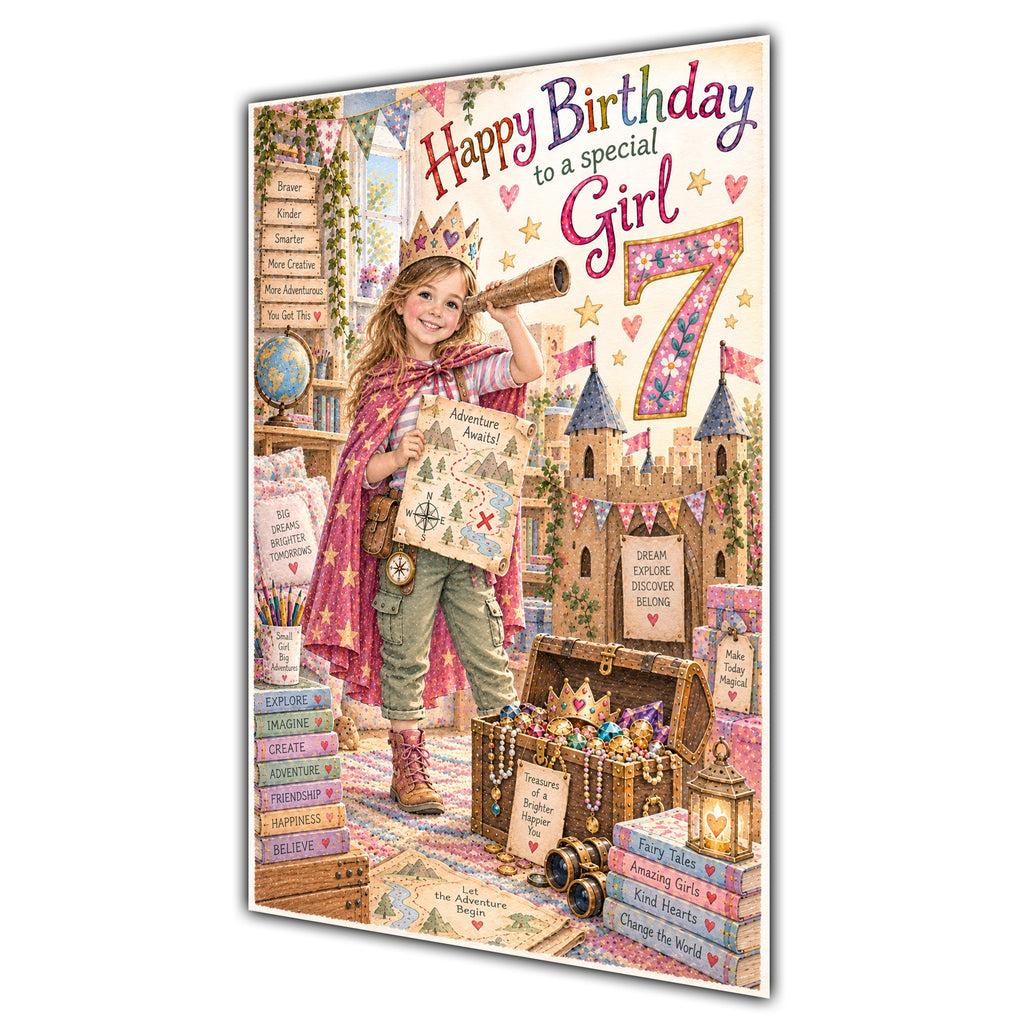 Girl 7th Birthday Card - Magical Adventure
