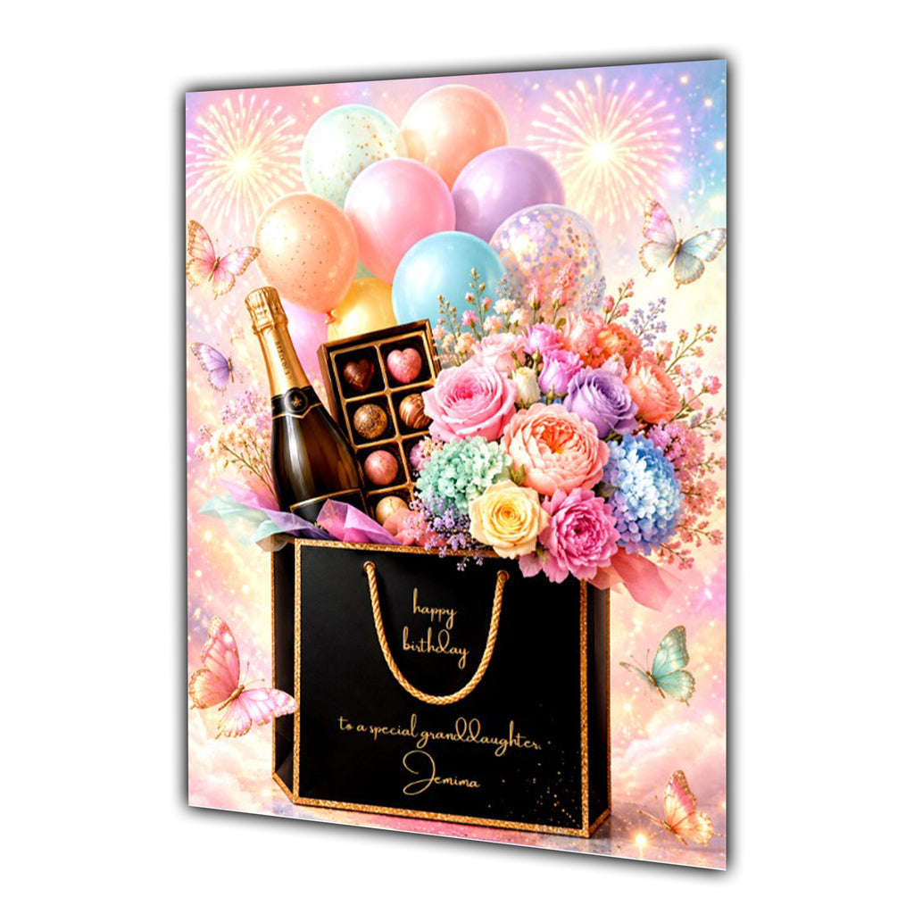 Personalised Birthday Card Flowers Bubbles Mum Nana Auntie Large A5 Size