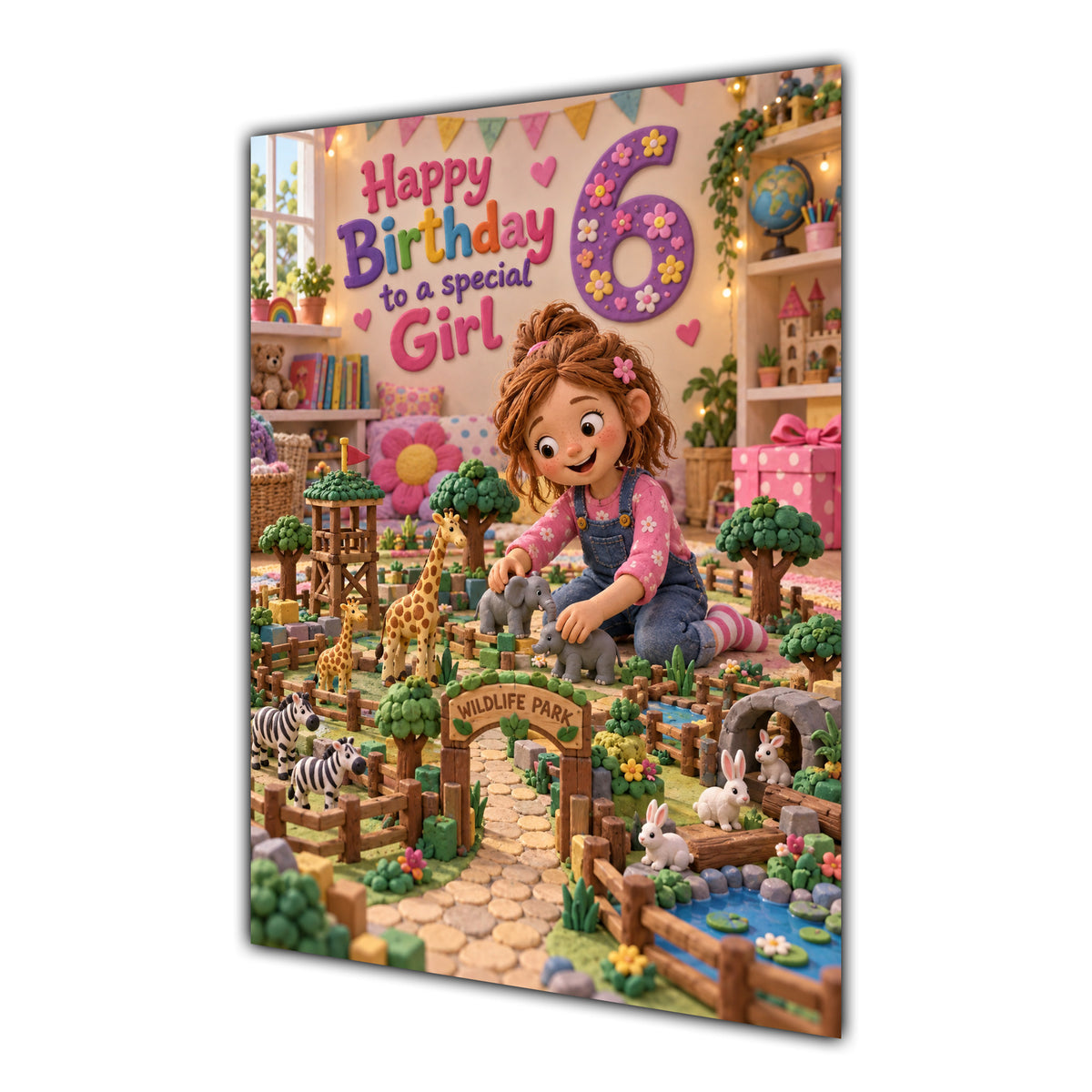 Girl 6th Birthday Card - Toy Animal Wildlife Park