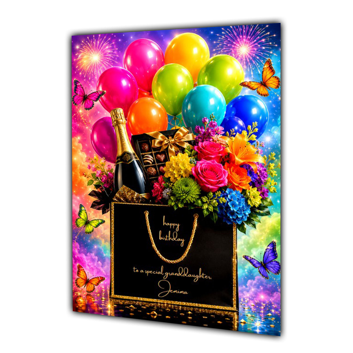 Personalised Birthday Card Flowers Bubbles Mum Nana Auntie Large A5 Size
