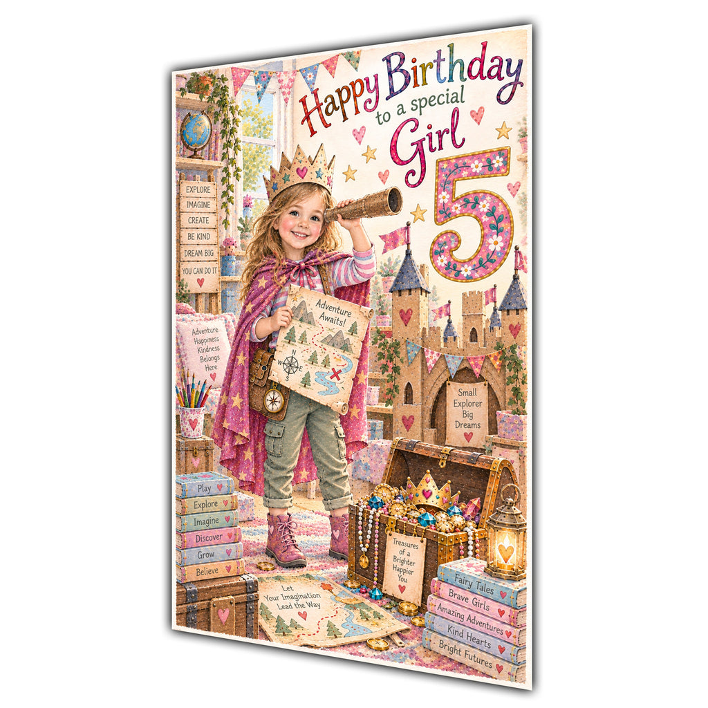 Girl 5th Birthday Card - Magical Adventure