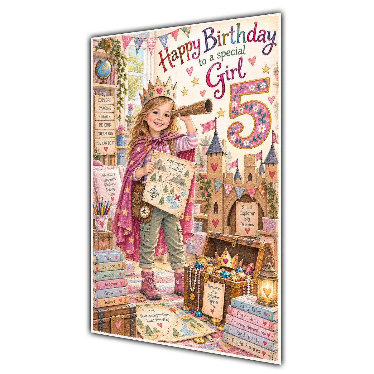 Girl 5th Birthday Card - Magical Adventure